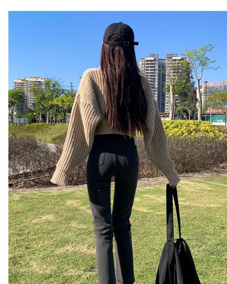 Trendy Women's High Waist Velvet Slimming Straight-Leg Jeans for Winter