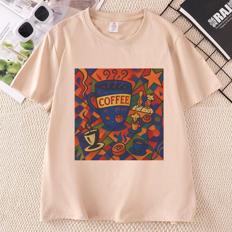 Vintage Tee for Coffee Lovers Print Fashion Tshirt Cotton Short Sleeve Round Neck Tshirt Unisex Unisex Loose Streetwear Y2k