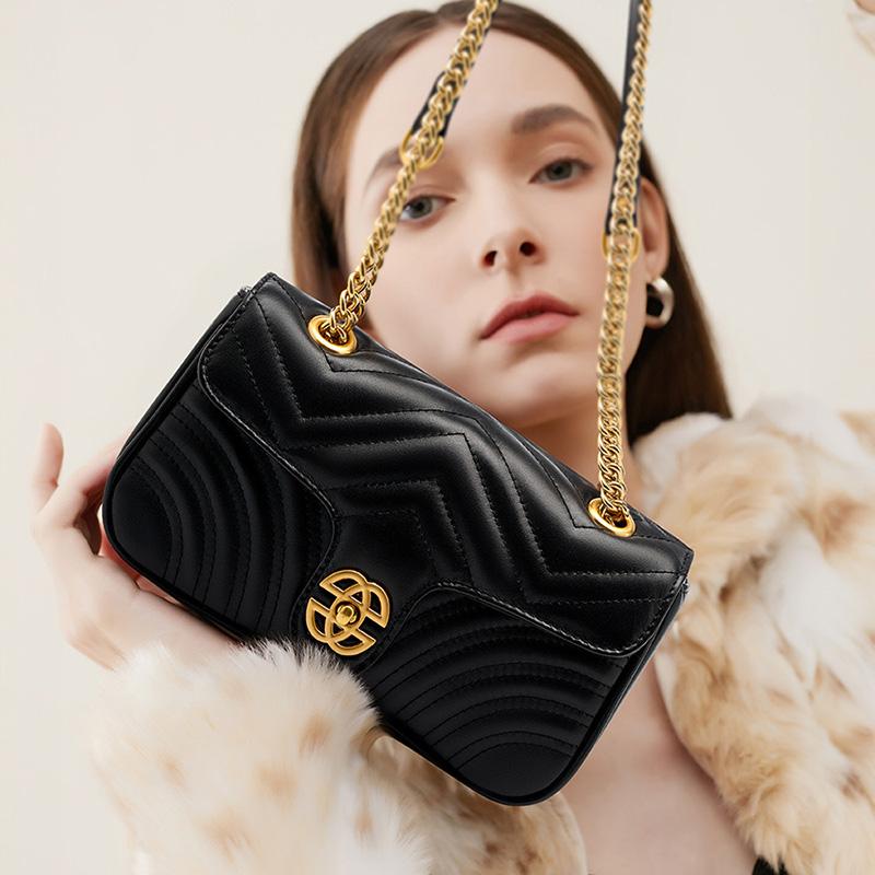 Umhängetasche aus echtem Leder für Damen, Oberschichtleder, Schultertasche, Tragetasche, Shopper-Clutch mit Kette