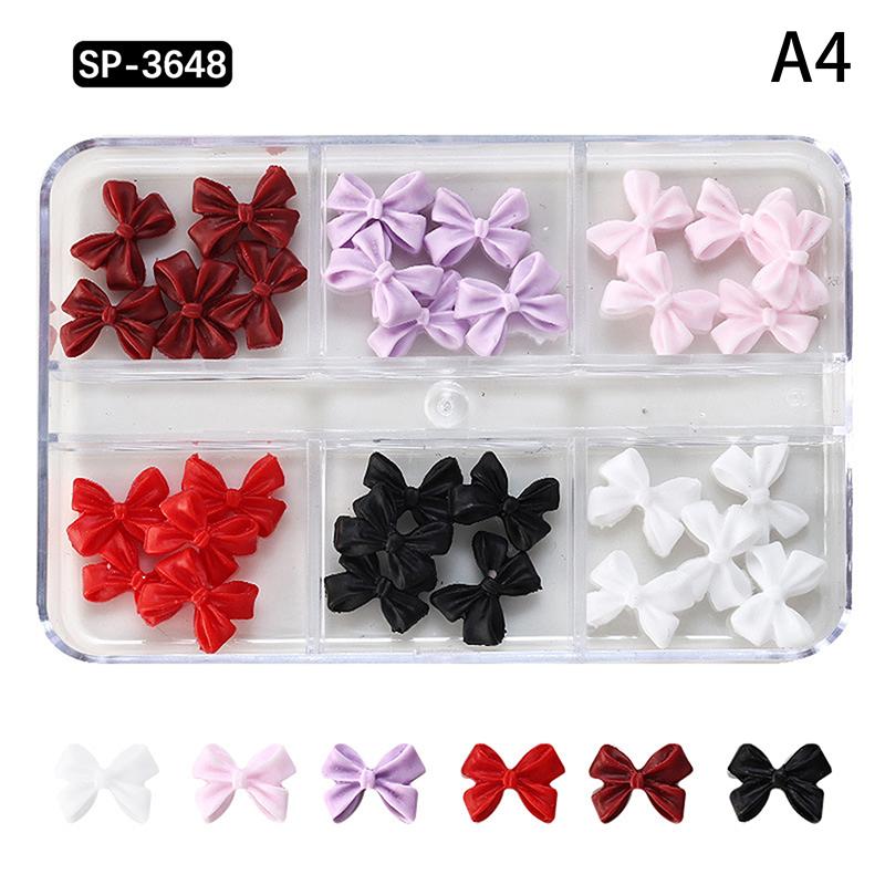 6 Grids Mix Colors Resin Bow Cute 3D Nail Charms Decorations Accessories Bowknot For Nails Art Diy Manicure Tips