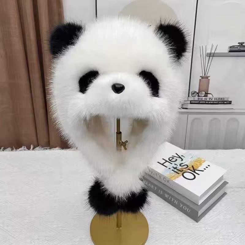 Módní zimní panda klobouk s klapkami na uši z umělé liščí kožešiny pro dospělé a děti