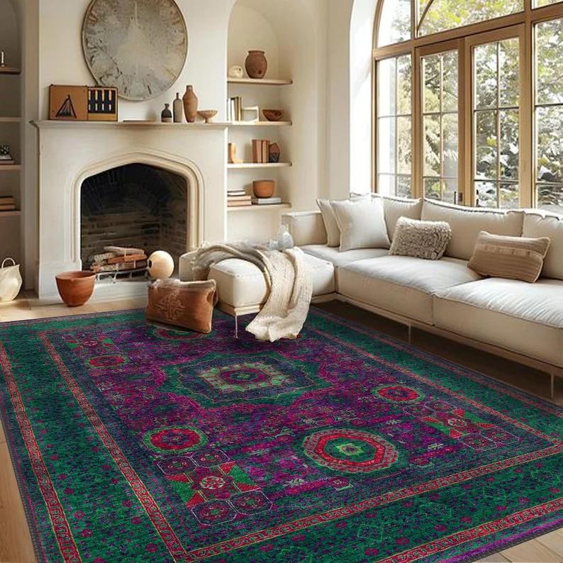 Floral Multicolor Velvet Rug 3D Print Non-Slip Stain Resistant Living Room Home Bedroom Decoration Carpet