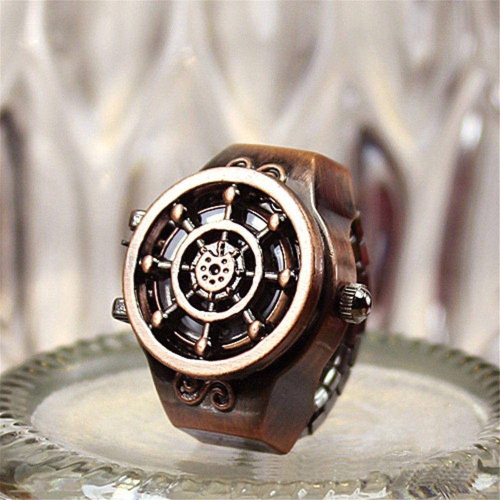 Vintage Antique Zinc Zinc Alloy Bronze Fashion Unisex Ring Watch Rudder Design Finger Watch Jewelry