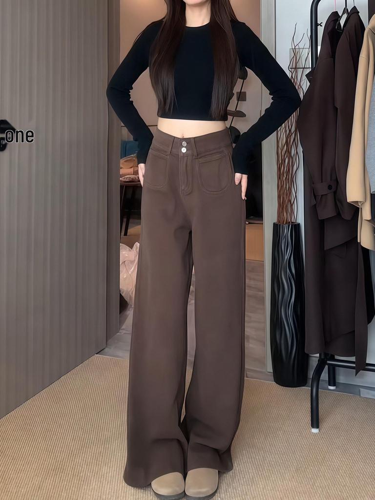 Coffee Retro Wide-Leg New Tang Women's Autumn Slimming Straight-Leg Denim Jeans