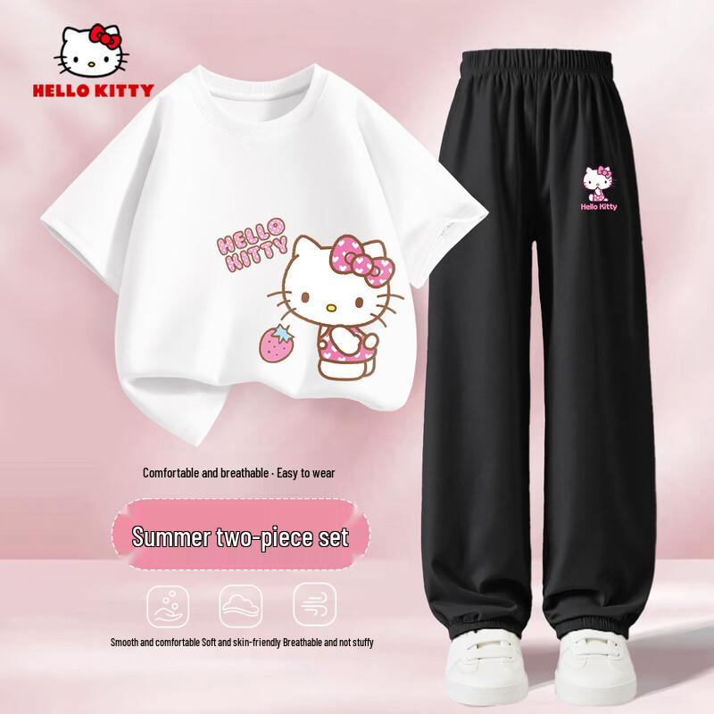 Hello Kitty Girls' Summer Cotton T-Shirt & Anti-Mosquito Pants Set