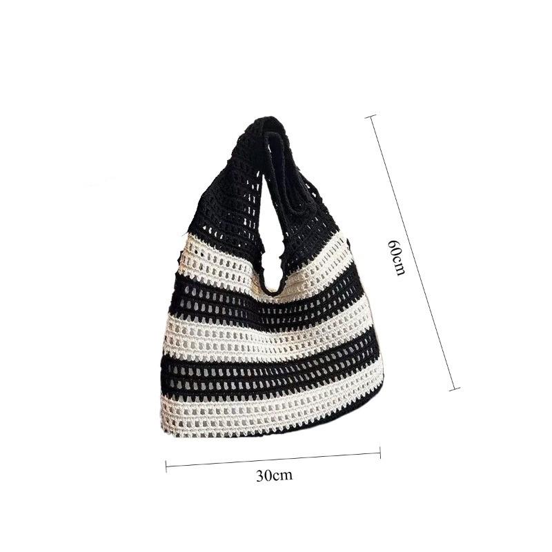 Color Block Knitted Tote Bag for Women Casual Striped Crochet Shoulder Bag Lightweight Large Capacity Beach Bag