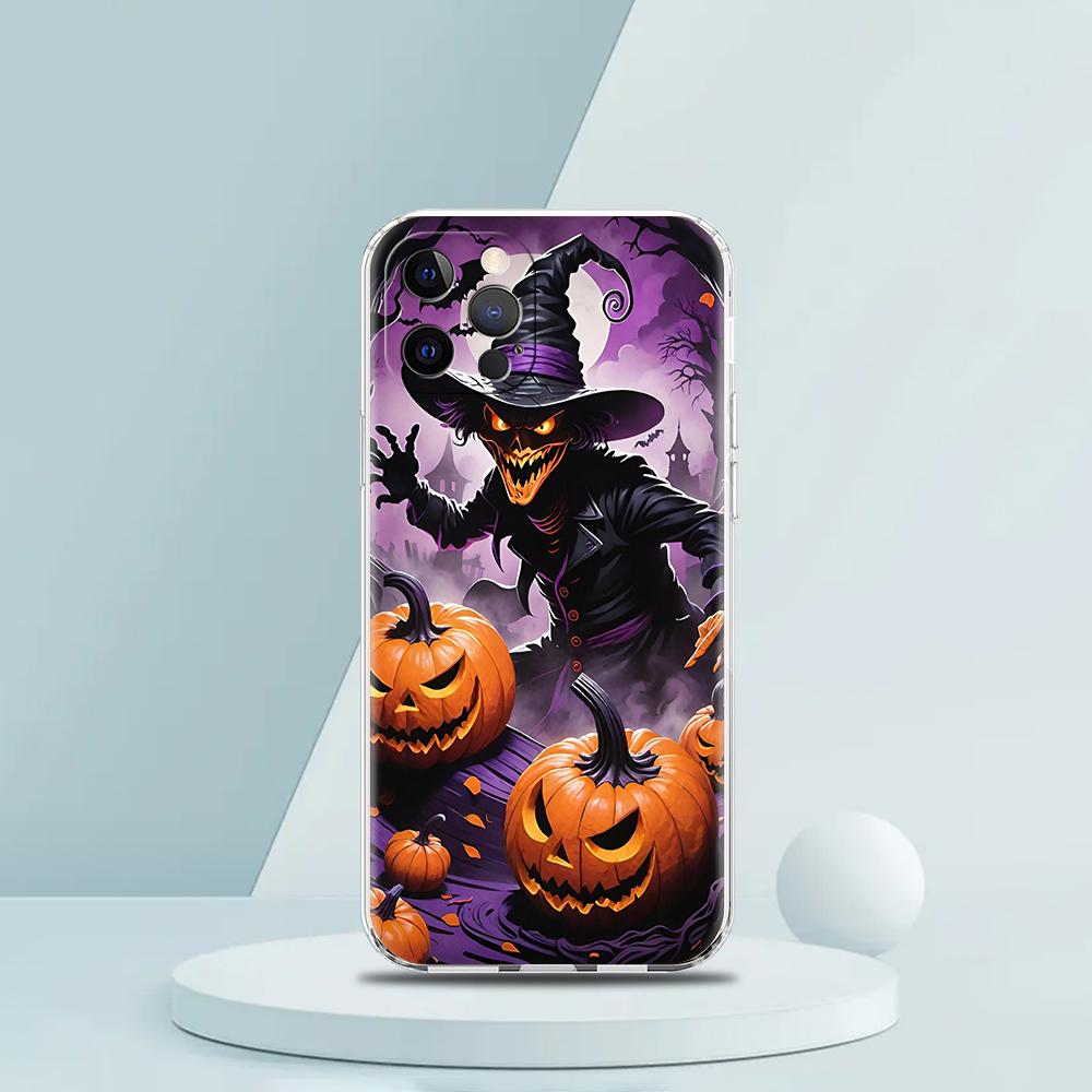 Soft TPU Transparent Phone Case Cover for iPhone 16 15 14 13 12 11 Pro Max XR 8 7 Plus Shockproof Shell Halloween Style Pattern