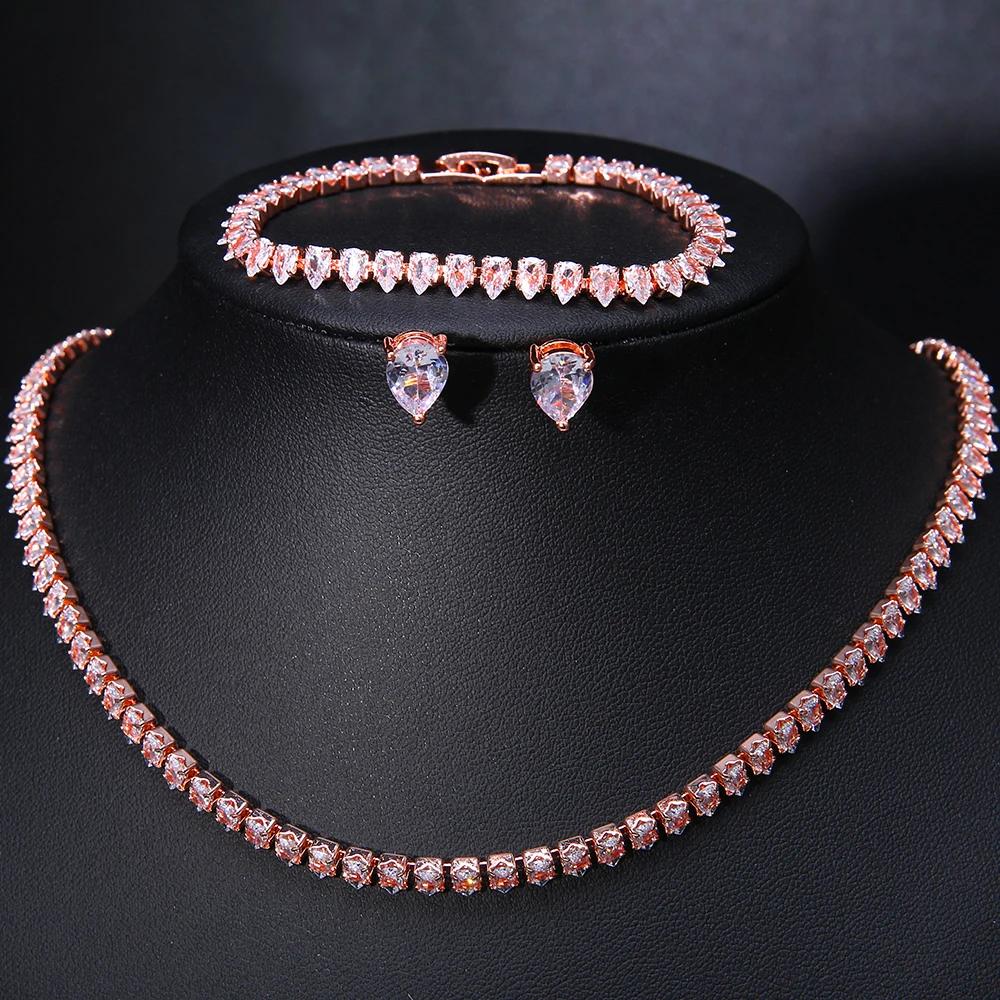 ZAKOL Splendido Set di Gioielli Scintillanti AAA Zirconia Cubica Trasparente Rotonda Collana Orecchini da Sposa Festa per Donne