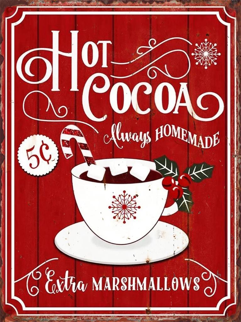 Christmas Hot Drink Metal Tin Sign Bakery Coffee Shop Bar Dessert House Vintage Wall Decor Poster Home Kitchen Decoration Plaque