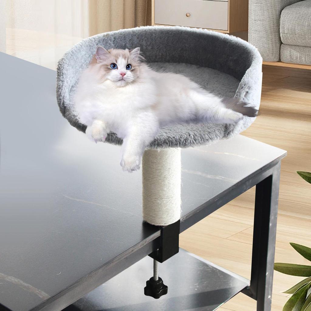 Desktop Cat Bed Round Hammock Easy Assembly Space Saving Soft Elevated Cat Perch for Indoor Cats for Computer Desk Side Table