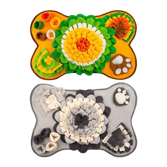 Pet Slow Food Mat Bone Shaped Scent Training Pad Flannel Snuffle Mat with Squeakers Non-Slip Base Stress Relief Dog Toy