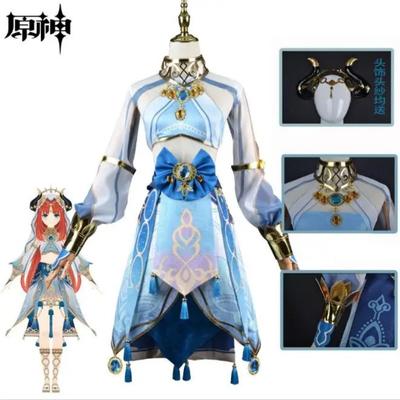 Genshin Impact Cos Nilu Cos Blue Dress Female Western Region Dancer Cartoon Dress Female Complete Set