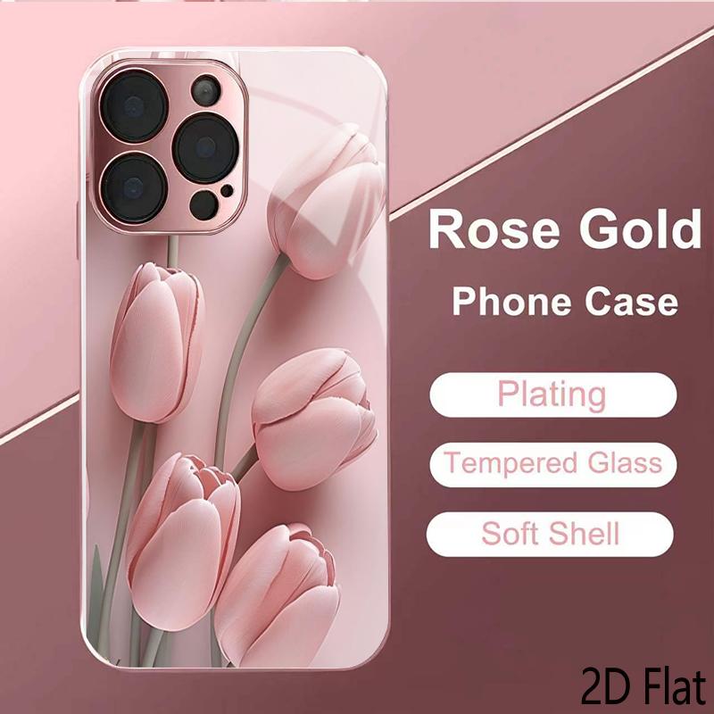 kTulips 2DFlat For iPhone17 18 16 15 14 13 12 11 Pro Max XS XR 8 7Plus Phone Cover Shockproof Protective Back Cover