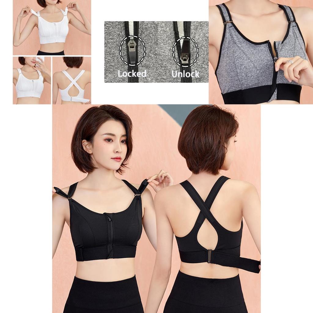 Soutien-gorge de sport rembourré sans coutures pour femme à impact élevé avec fermeture éclair sur le devant et bretelles réglables