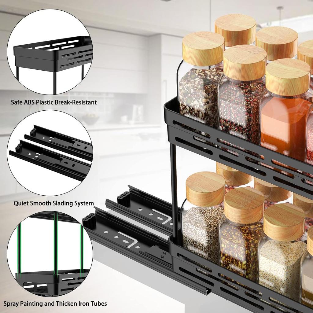 2 Tiers Cabinet Organizer Pull-out Plastic Storage Rack Seasoning Spcie Jar Storage Holder Home Kitchen Storage Organization