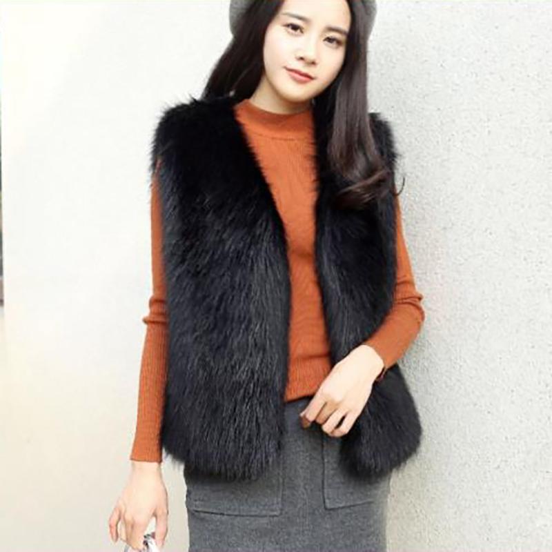 Winter Women Faux Fur Vest Coat Female Warm Cotton White Black Gray Fur Vest Jacket Solid V-neck Casual Sleeveless Coats