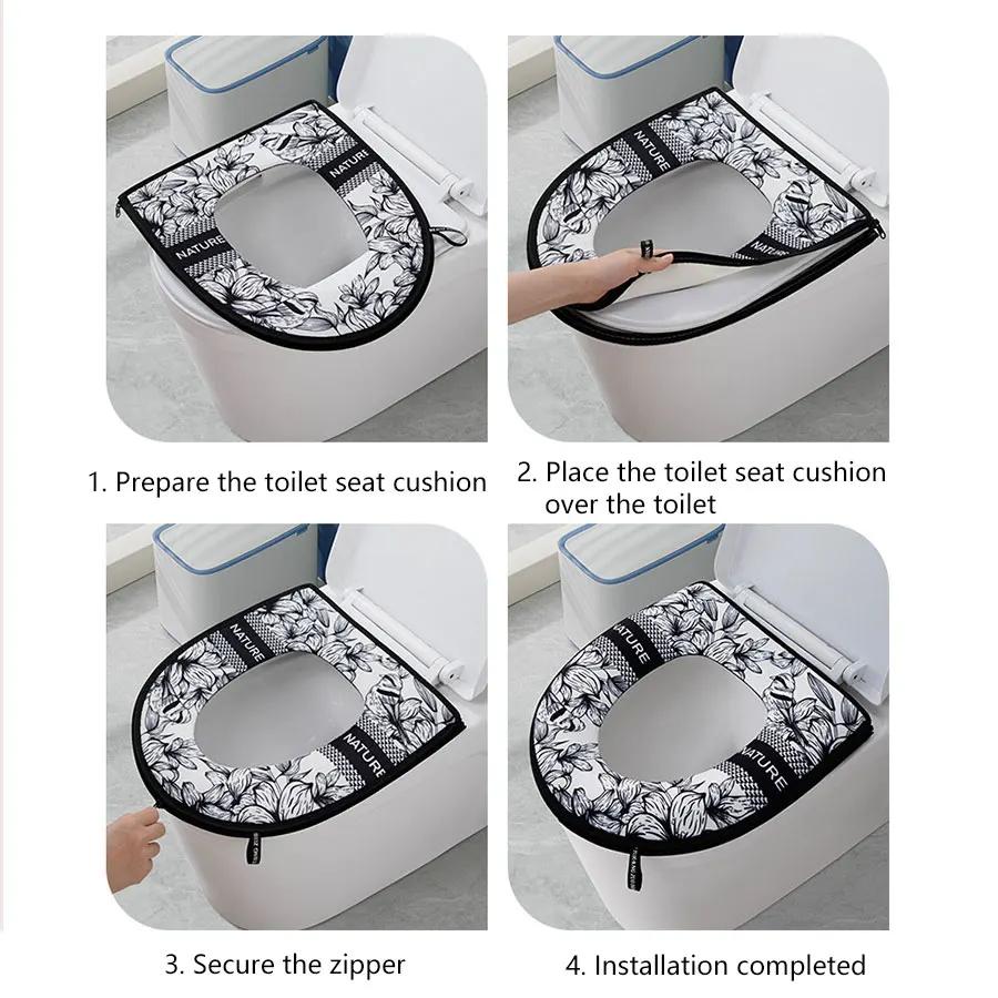 Toilet Cover Plush Seat Cover Models Waterproof Universal Model Toilet Ring Washable Zipper Bathroom Mat Decorative
