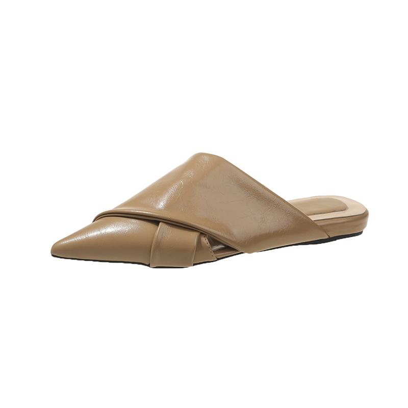 Women's Baotou Slippers Summer New Pointed Head Deep Mouth Cross Broadband Soft Sole Anti-slip Wear-resistant Flat Sandals