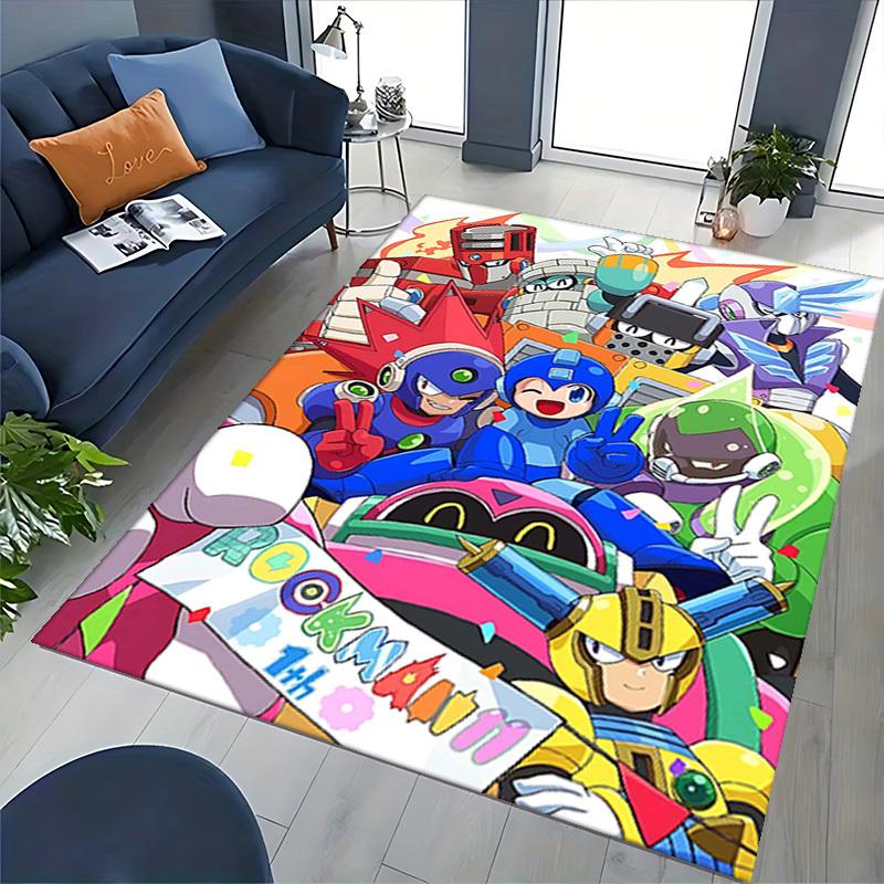 1pc Mega Man Rockman 11th Anniversary Anime Cartoon Design Office Chair Mat Non-Slip Carpet for Home Decor, Gaming Room, Seasonal Gift.U006