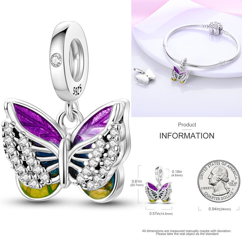 Inlaid Zirconium Sun 925 Silver Travel Balloon Butterfly Love Family Sister Heart Charm Fits Women Jewelry