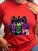 TXWomen's Trendy Crew Neck T-Shirt Colorful Halloween Pumpkin Skull Design Suitable for Casual Sportswear