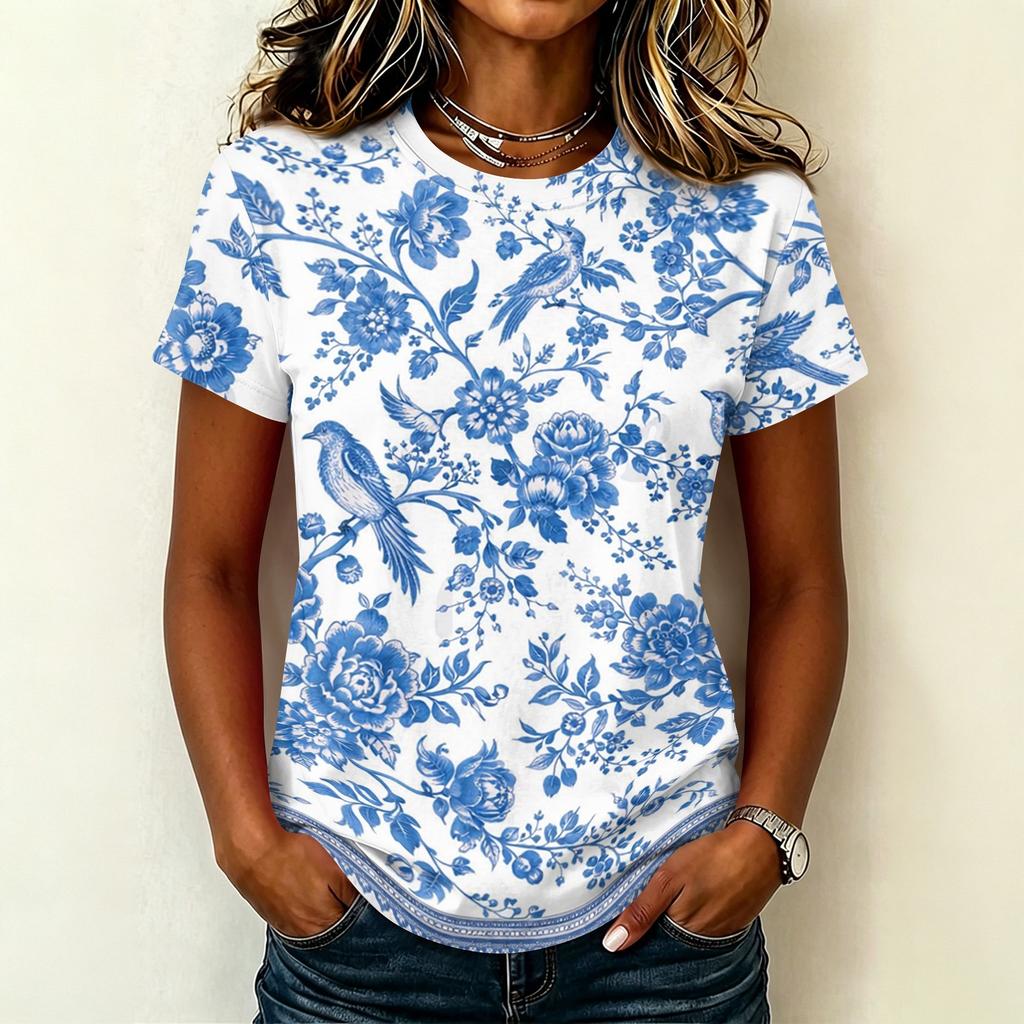 Women's Casual Pullover T-Shirt Short Sleeve Crew Neck Geometric Print Top Lightweight Comfortable Fit for Everyday Wear
