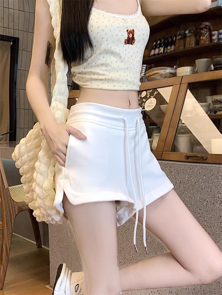 Autumn 2024 Women's Drawstring Casual High-Waist Loose Wide-Leg Shorts