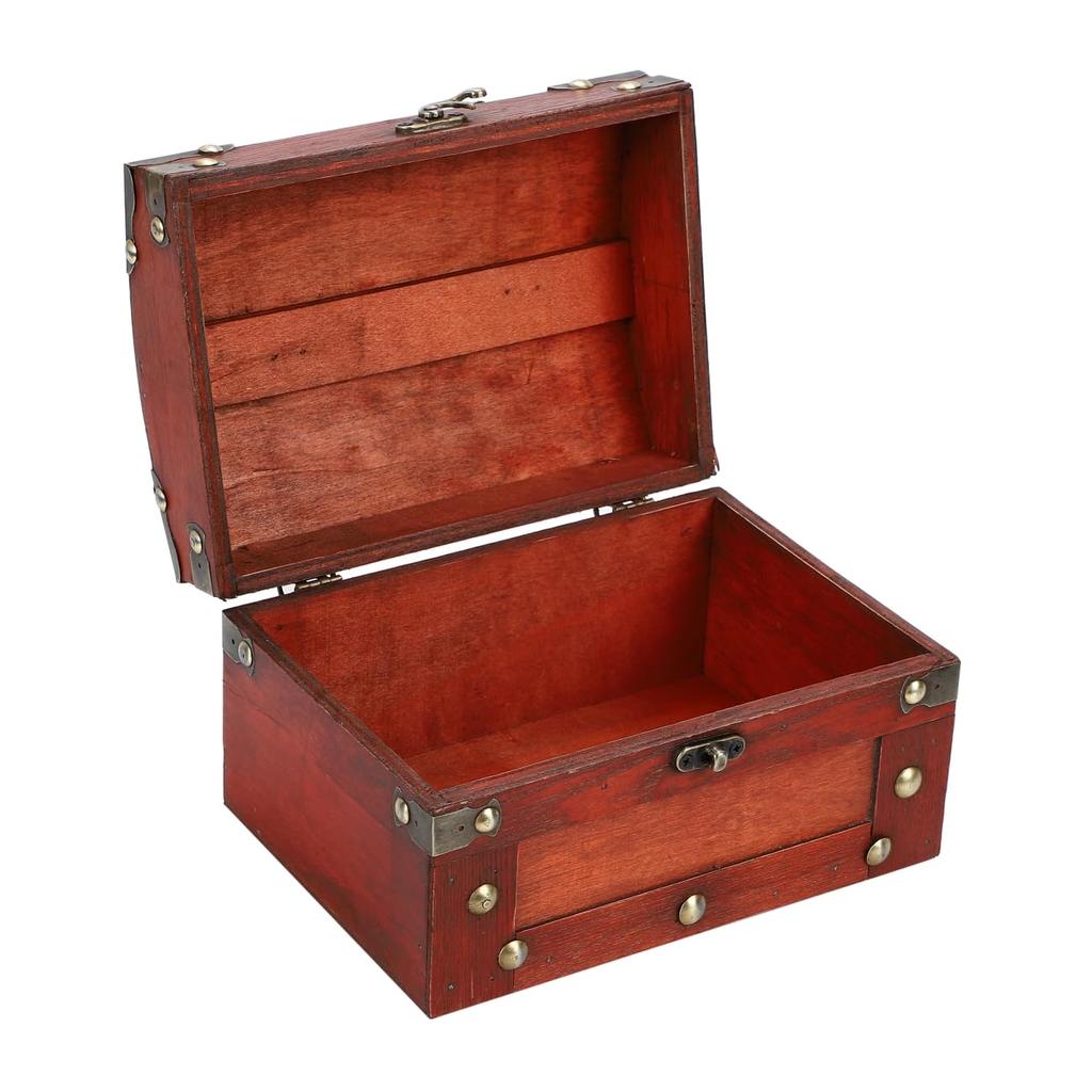 r_planning Retro Treasure Chest, Antique Wooden Storage Box, Domed with Rivets, Decorative