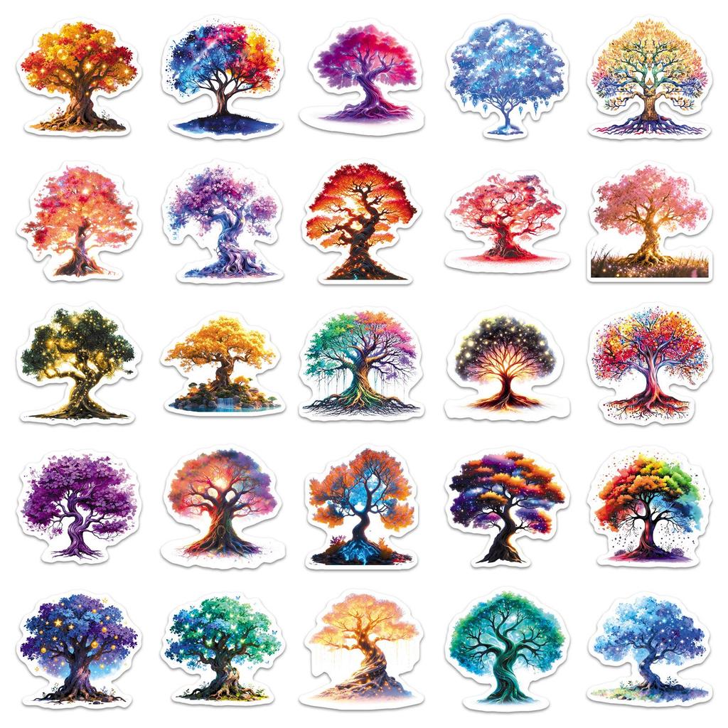 50 Luminous Tree of Life Cartoon Stickers for Thermos, Bicycle - Creative & Artistic, No-Cut