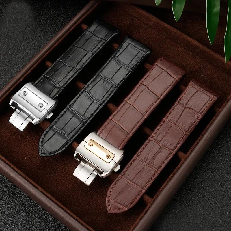 Originální kožený řemínek k hodinkám pro Cartier Sandoz Santos 100 Vodotěsný Muži Ženy Santos Lepicí hlava Díly Řemínky k hodinkám 20mm 23mm
