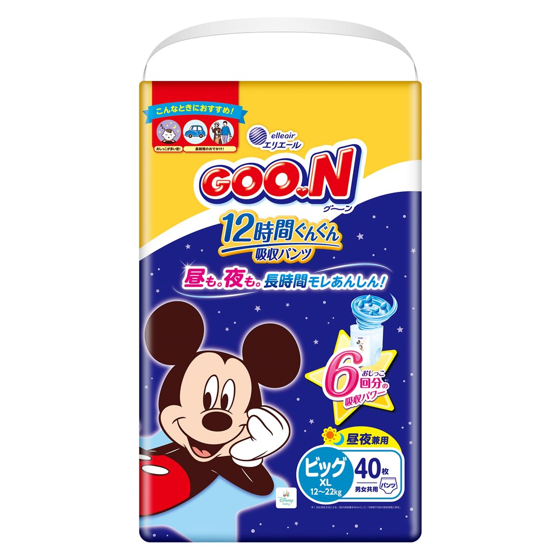 

GOOON Подгузники Впитывающие Дисней Большой Размер 12-часовые (12-20 кг), 40 штук, Унисекс, Дизайн, белый