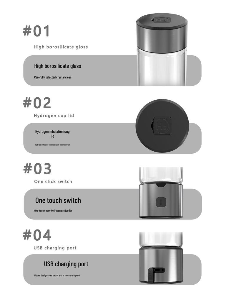 Fifth-Gen Hydrogen-Rich Water Cup: Two-in-One Electrolytic Hydrogen Generator and Hot-Selling Bottle.