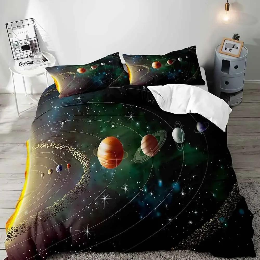 

3Pcs Solar System Bedding Set For Kids Outer Space Galaxy Duvet Covers Set Universe Planets Pillowcases Astronomy Quilt Covers Duvet Cover Set&EU Twin(135x200cm)
