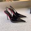 Sexy Patent Leather Pointed Back Empty Sandals Super High Heel Thin Heel Baotou Banquet Annual Meeting Shoes