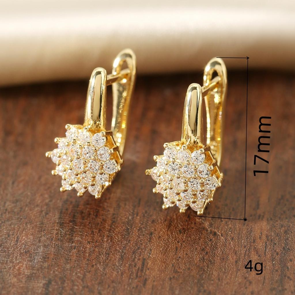 1pair Cubic zirconia Flower Drop Earrings English Lock Earrings Fashionable Versatile Women's Ear Accessories
