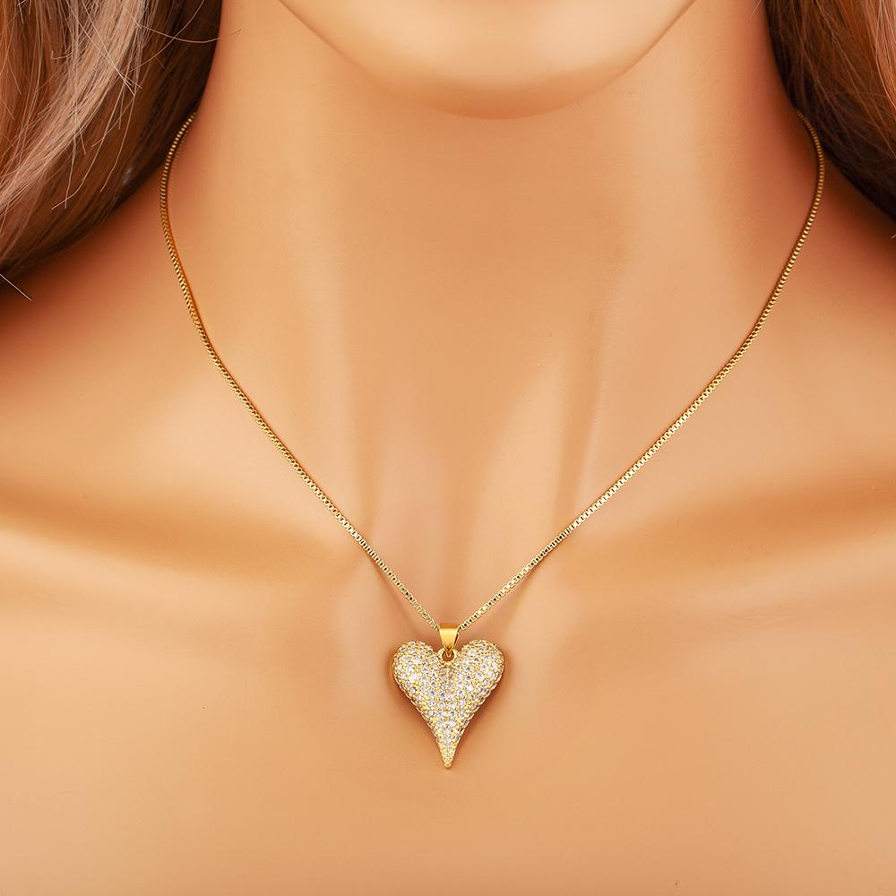Nidin New Arrival Romantic Heart Shape Elegant Aesthetic Pendant Necklace 2 Styles For Female Male Shine Zircon Jewelry Gifts