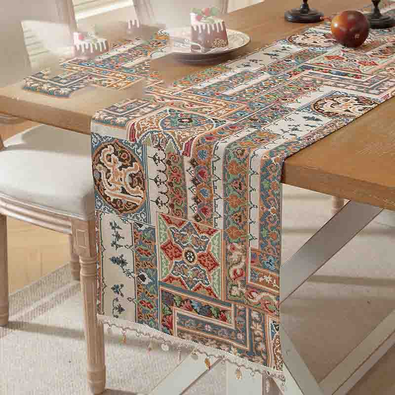

Bohemian Style Table Runner Vintage Geometric Pattern Dining Tablecloth Fabric Decorative Long Table Cover 210cm82 68in35cm13 78in One Size бежевый