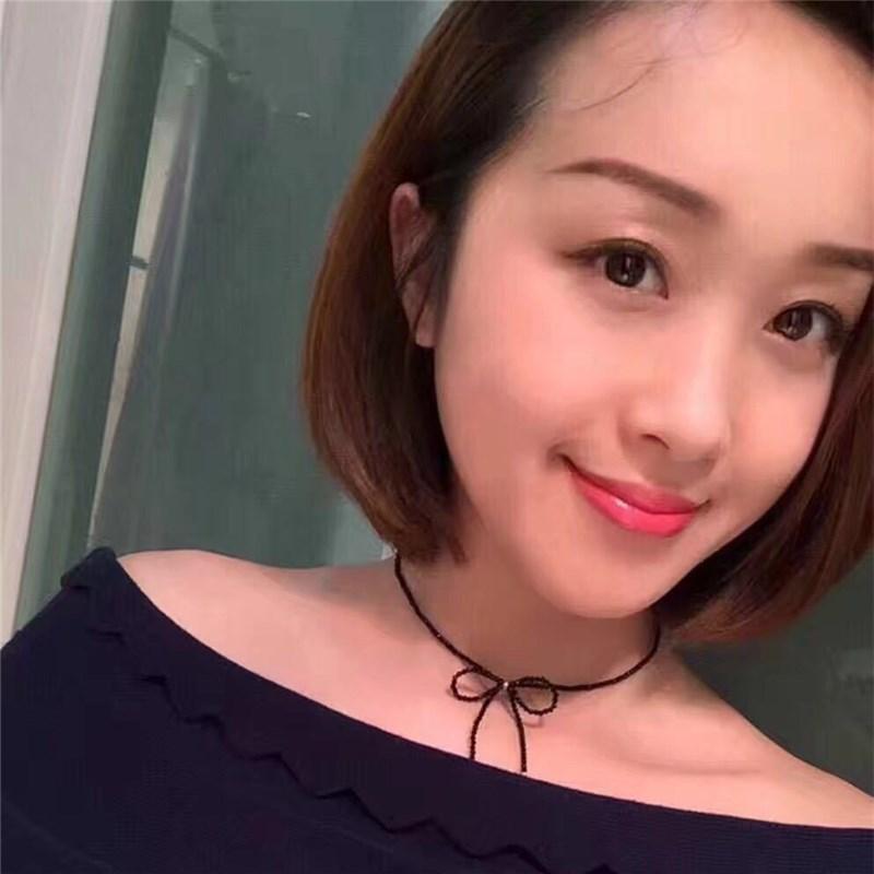 Black spinel bow collarbone necklace hollow lace red corundum flower crystal ruby collarbone chain