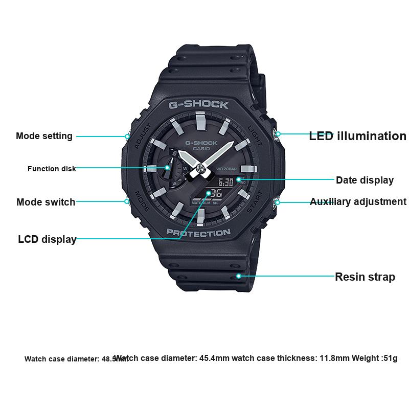 Casio Waterproof Shockproof Sports Quartz Watch Resin Strap Men Watches Black GA-2100-1APR