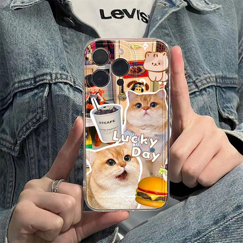 Coffee Cat Applies To iPhone17promax Mobile Phone Case Apple 16 Transparent 14/13 Fine Hole 15 Protective Case