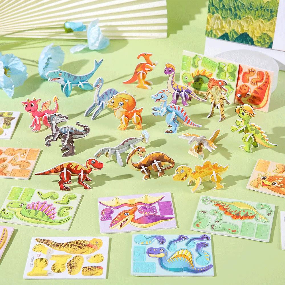 30Pcs of 3D DIY Puzzles Toys Mini Aircraft Tanks Animal Ocean Dinosaur Model Paper Jigsaw Puzzles for Kids Early Educational Toy