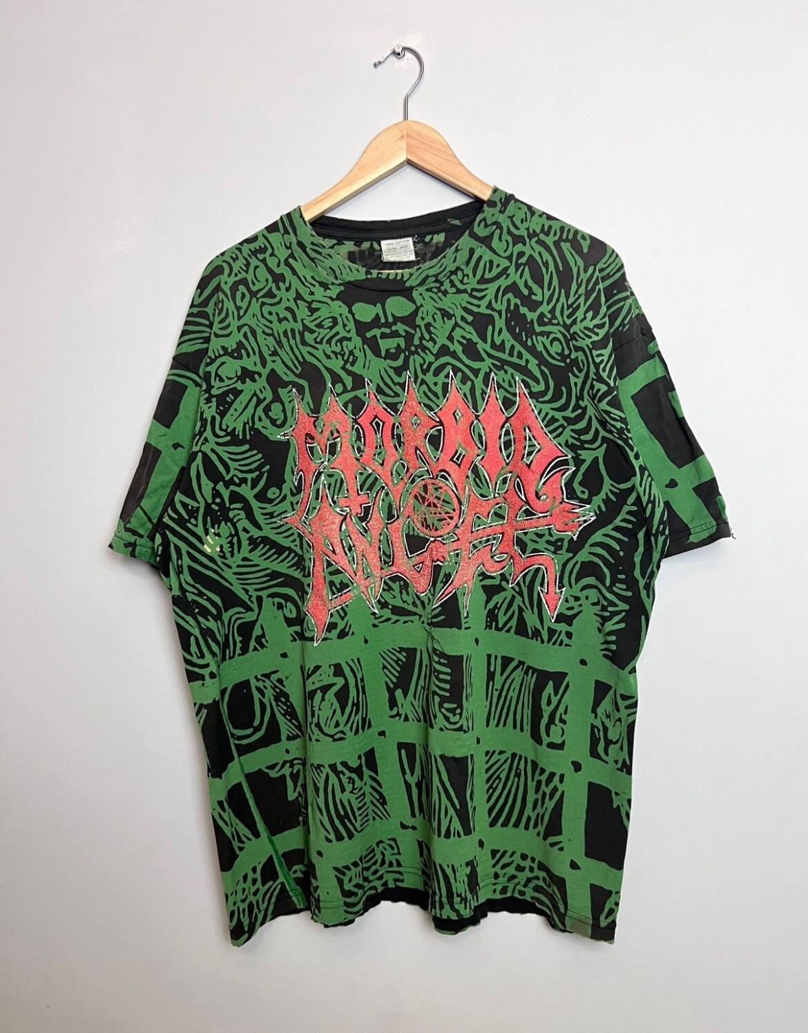 Rare Vintage 90s Morbid Angel Abominations Metal Band Tshirt XL green Unisex T-Shirt L