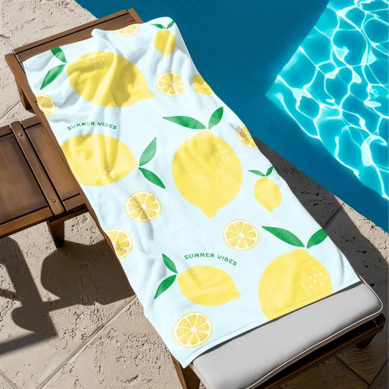 Summer Cherry Lemon Print Beach Towel Quick Dry Sand-Free Absorbent Lightweight Beach Blanket for Beach Vacation