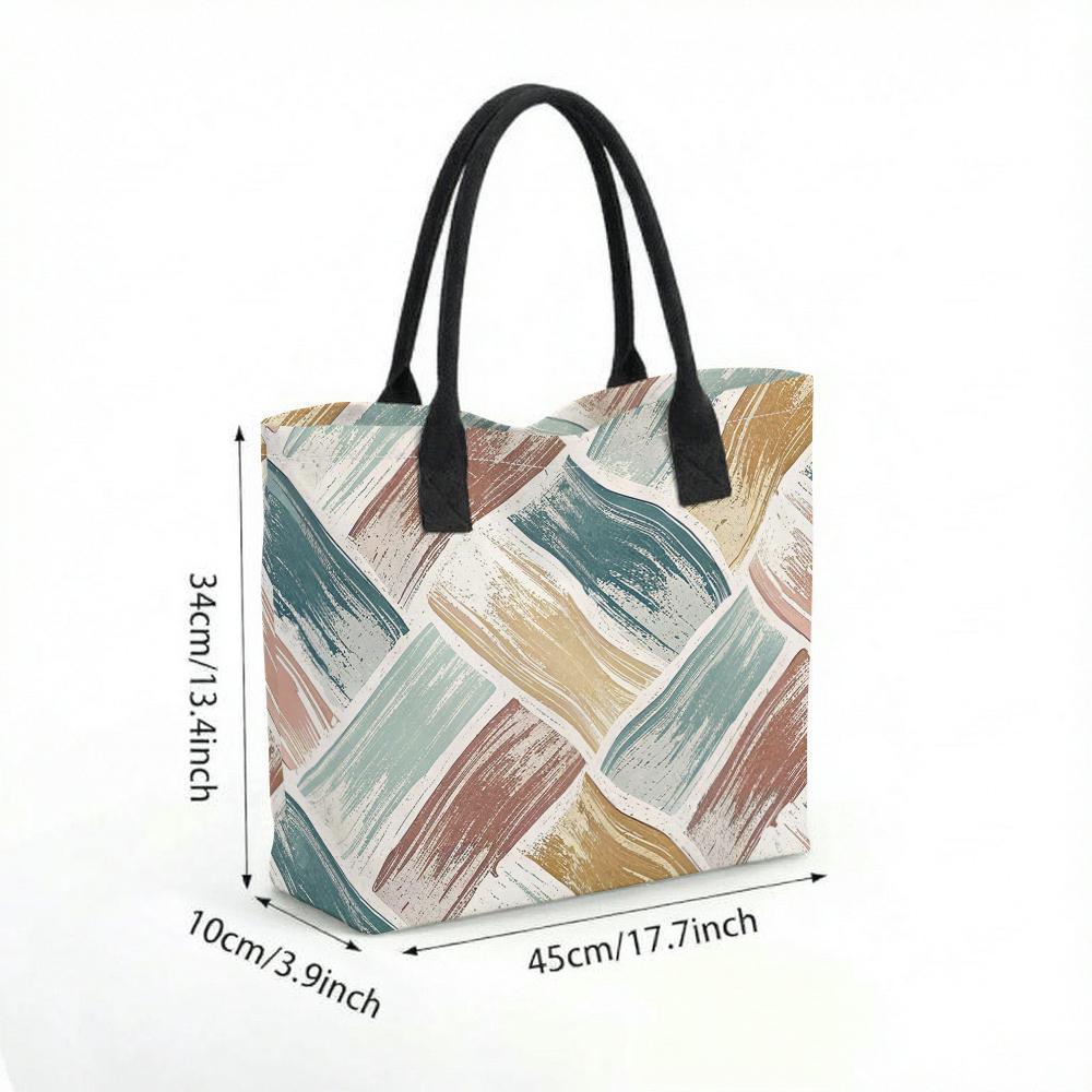  Abstract Print Canvas Tote Bag for Daily Use Large Capacity Fashion Casual Shoulder Handbag