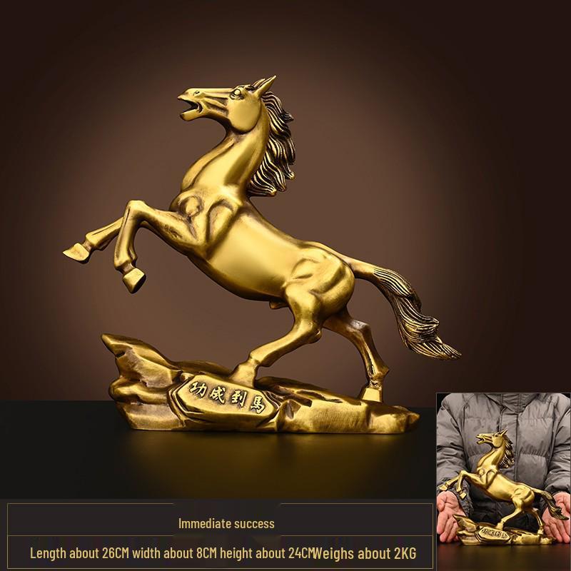 Pure Brass Tang Horse Figurine - Zodiac Success Mascot for Office & Home Decor.