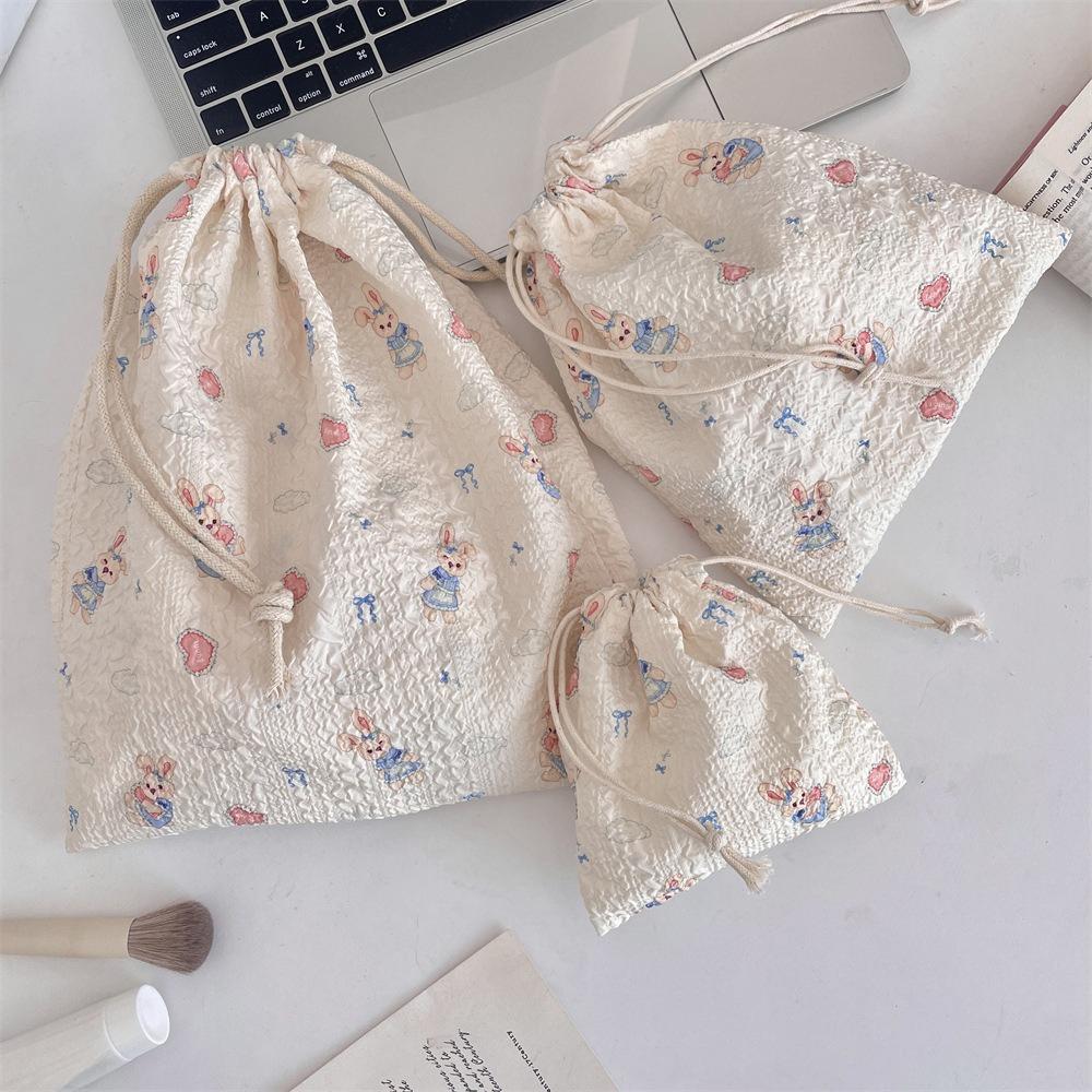 Cute Floral Women Makeup Bag Pouch Kawaii Portable Toiletries Cosmetics Storage Organizer Travel Cosmetic Bag Drawstring Case