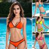 Kadın Seksi Askılı Bikini Takımı, Siyah Kenarlıklı Üçgen Üst İpli Mayo, İki Parçalı Mayo Cesur Mayo