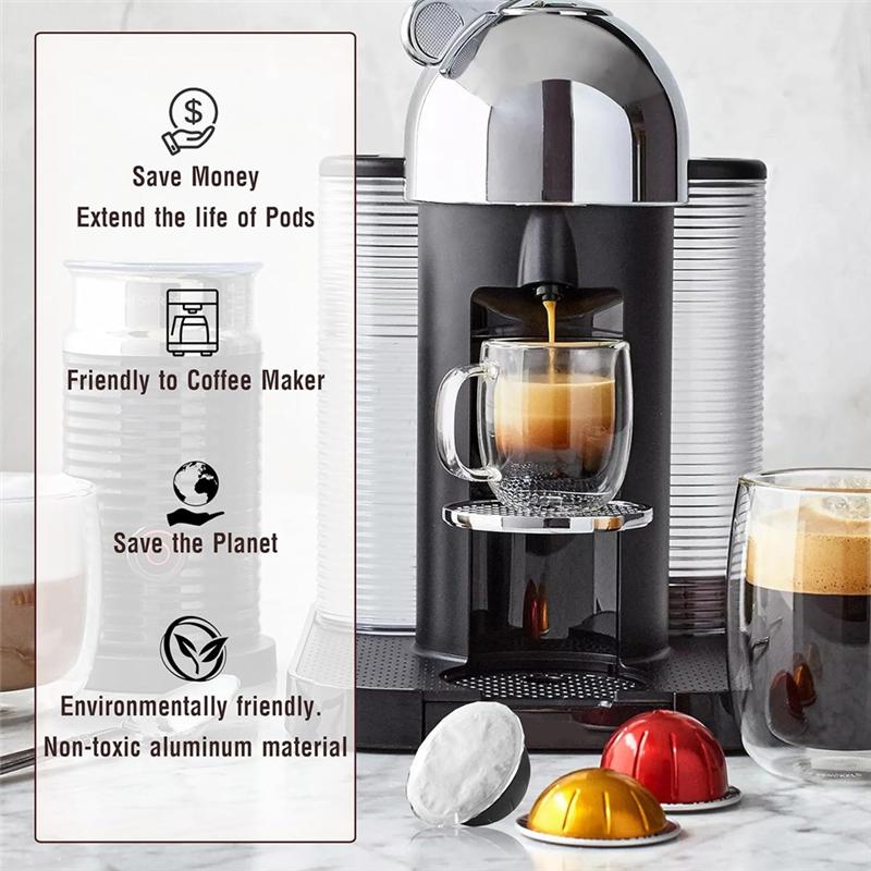 

A65T-Aluminum Foil Lids For Reusing Nespresso Capsules - For Vertuoline And Vertuo - Reusable Coffee Pod Covers (100 Pcs) серебряный