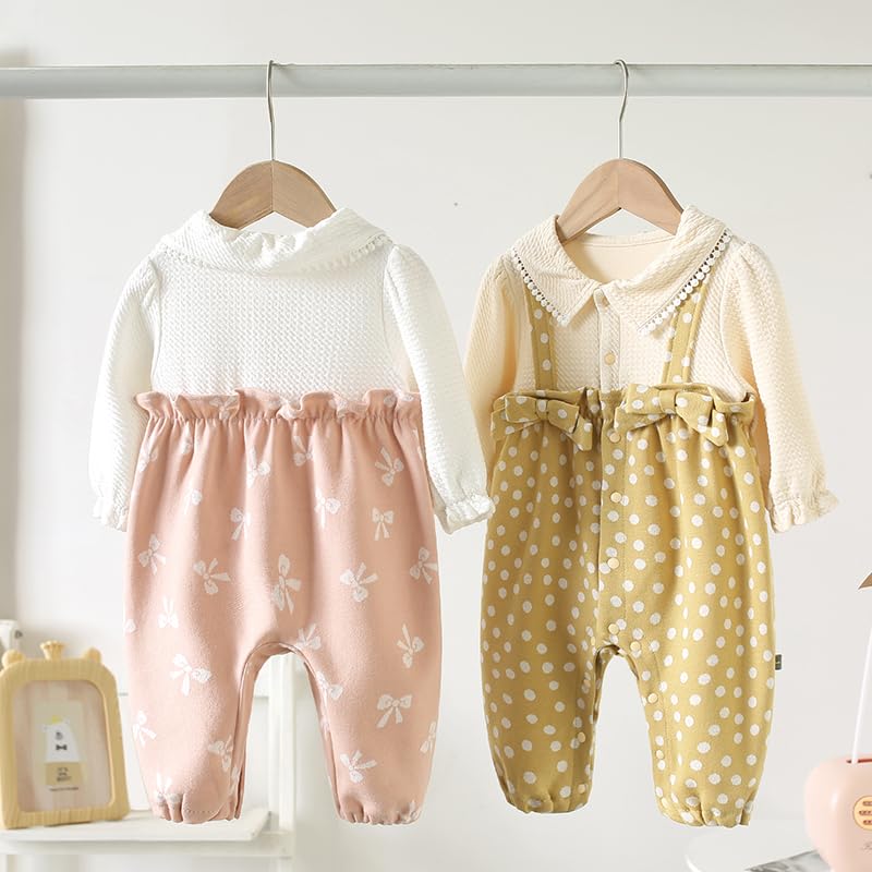 Baby Clothes Long Sleeve Spring Autumn Winter Girls Overalls Layered Style Romper Coveralls Baby Birth Preparation Gift Gift Gift Pattern Bow Pink