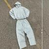 Unisex Hooded Zip-Up Sweatshirt Set Geometric Print Loose Fit Streetwear Casual Sportswear Two-Piece Outfit